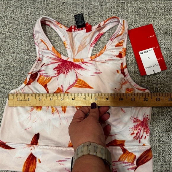 Hot Kiss Tropical Pink Floral Sports Tank Top Athletic Sports Bra Sz Large - Picture 8 of 10